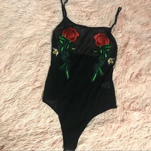 Dolls Kill Sheer Mesh Rose Bodysuit